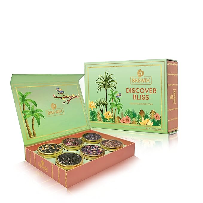 BREWIX, Discover Bliss Premium Assorted Tea Gift Set for Women (6 Premium Teas / 75+ Cup) | Tea Gift Sets For Tea Lover | Tin Caddy Presentation Box | Gifts for Her | Gifts for Women - Bloomnest