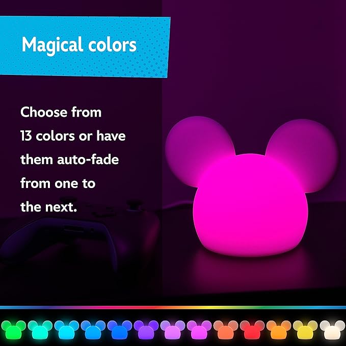 Disney Mickey Mouse Squishy Light, Color Changing, Night Light for Kids, USB Lamp, Battery Operated, Dimmable, Ideal for Bedroom, Playroom, Living Room, and More, 66944 - Bloomnest