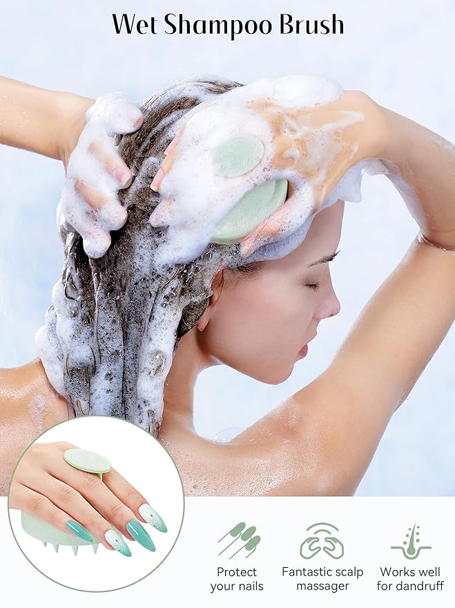 HEETA Scalp Massager Hair Growth, Soft Silicone Scalp Scrubber Shampoo Brush for Exfoliation, Dandruff Removal & Head Massage Stress Relax, Wet & Dry Use for Thick, Thin Hair Care, Wheat Straw Green HEETA