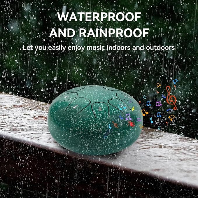 Rain Drum for Outside 6 inch 8 Notes, Steel Tongue Drume with Mallets for Musical Education Entertainment Gifts (Green, 6 Inch)