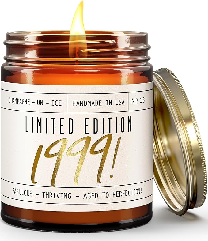 26th Birthday Gifts for Women - 'Limited Edition 1999' Soy Candle, w/Champagne on Ice I 26 Birthday Gifts for Women I 26th Gift for Her Ideas I 9oz Reusable Jar, 50Hr Burn, Made in USA - Bloomnest