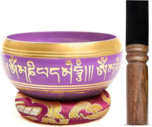 Tibetan Singing Bowl Set Brass - Master Healing Grade - Authentic Handcrafted Sound Bowl by Himalayan Bazaar (Black and Red)