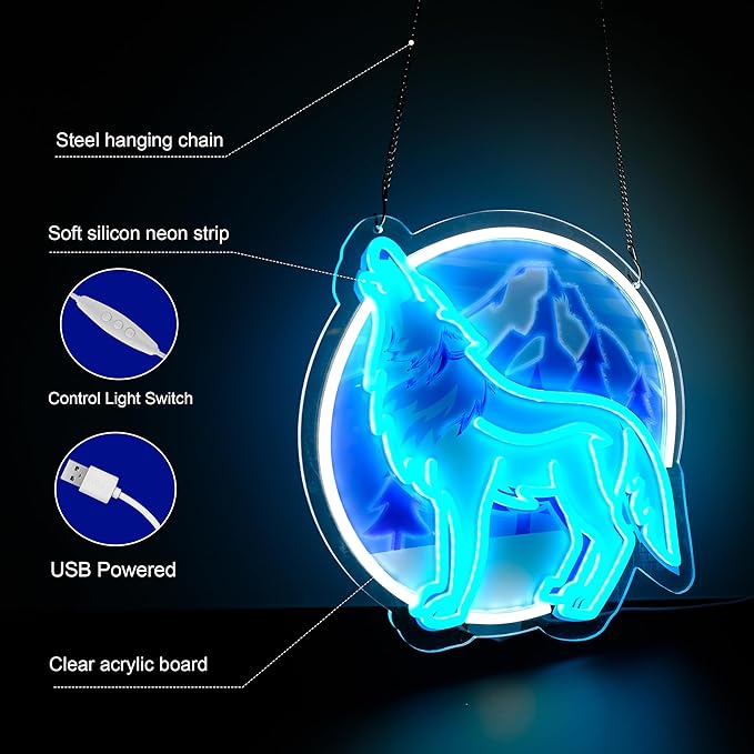 14x14 inch Wolf Neon Sign Art Wall Lights for Beer Bar Club Bedroom Hotel Pub Cafe Wedding Birthday Party Gifts - Bloomnest