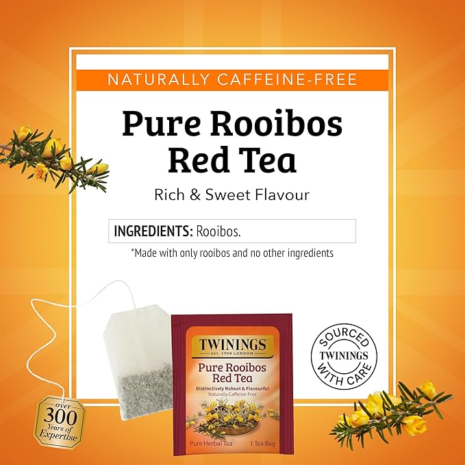Twinings Pure Rooibos Red Herbal Tea Individually Wrapped Bags, 20 Count (Pack of 6), Sweet with Uplifting Aroma, Naturally Caffeine-Free, Enjoy Hot or Iced, 120 Teabags - Bloomnest