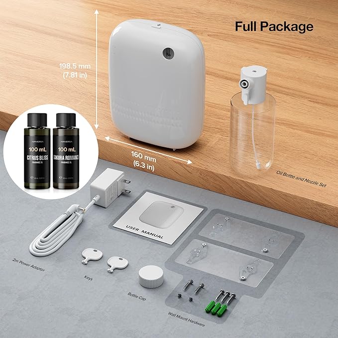 Airversa Waterless Essential Oil Diffuser (400 mL Capacity) Starter Kit 200mL Fragrance Scent Oils, Up to 2000 sq ft Aromatherapy Smart Scent Air Machine for Home, Large Room, Office, ANW Kit White - Bloomnest