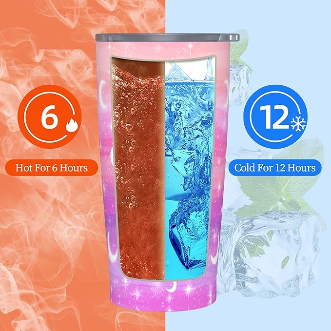 Star and Moon Tumbler with Lid and Straw 20 oz Stainless Steel Cup Insulated Tumbler Coffee Mug for Home Office or Car Christmas Birthday Gifts - Bloomnest