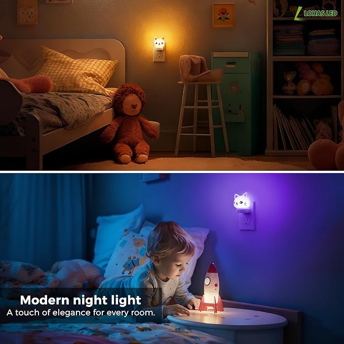 L LOHAS LED Plug in Night Light for Kids, 3D Cute Cat Night Lights with Dusk to Dawn Sensor, RGB+Soft White 3000K Cat Night Light, Christmas Birthday Gift Nightlight for Kids, Room Decor - Bloomnest