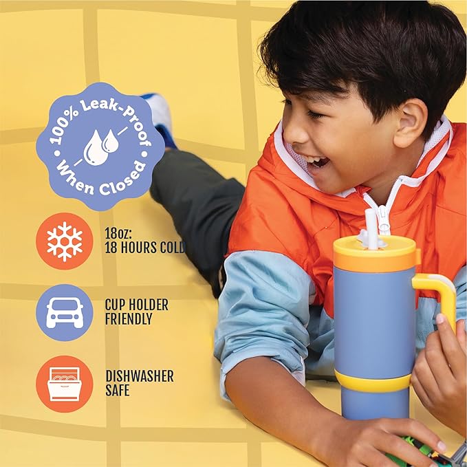 Ello Oasis 18oz Stainless Steel Kids Tumbler with Handle & Retracting Straw, 100% Leakproof, Double-Wall Vacuum Insulated, Kids Water Bottle for School, BPA Free, Dishwasher Safe, Lighthouse - Bloomnest