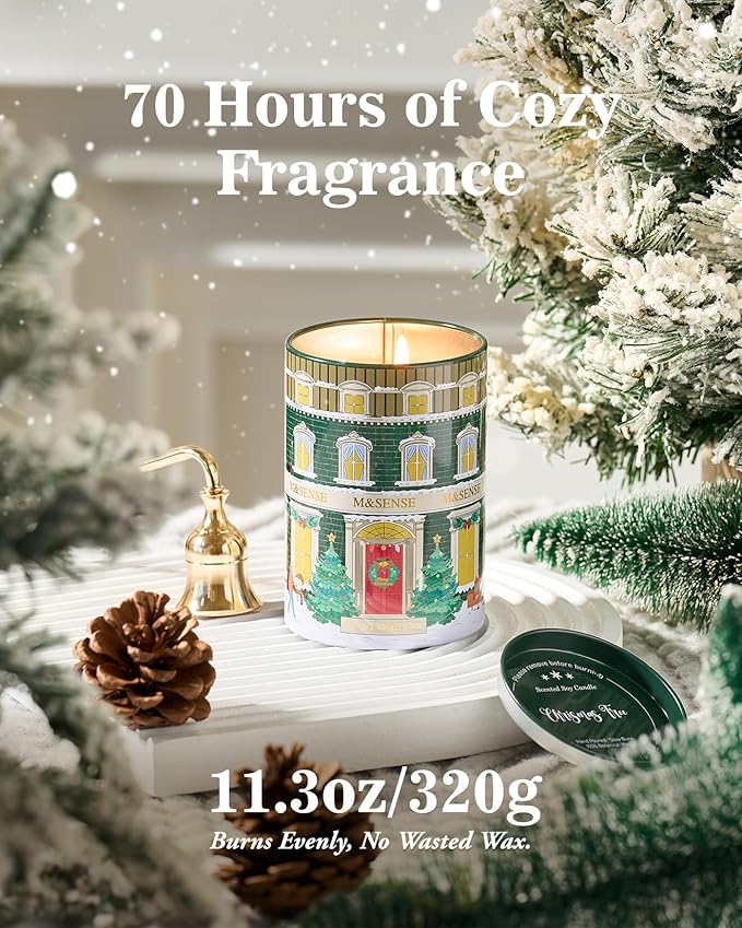 M&SENSE Christmas Tree Candles Pine Scented, Soy Wax 11.3oz 70 Hour Clean Burn Holiday Candles for Home, Winter Relaxing Aromatherapy Candle Gifts for Thanksgiving, Housewarming - Bloomnest