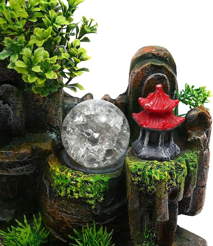 110V 3.5W Tabletop Water Fountain, Indoor Rockery Stream Desktop Fountain Waterfall with Atomizer & Auto Pump, Led Illuminated Waterfall, Zen Décoration for Meditation for Good Luck & Wealth