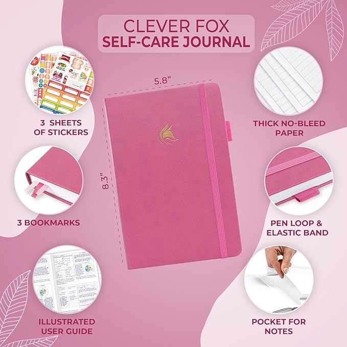 Clever Fox Self-Care Journal – Daily Reflection Notebook – Mental Health & Personal Development Planner, Meditation & Mood Log, A5 (Violet Blossom) - Bloomnest