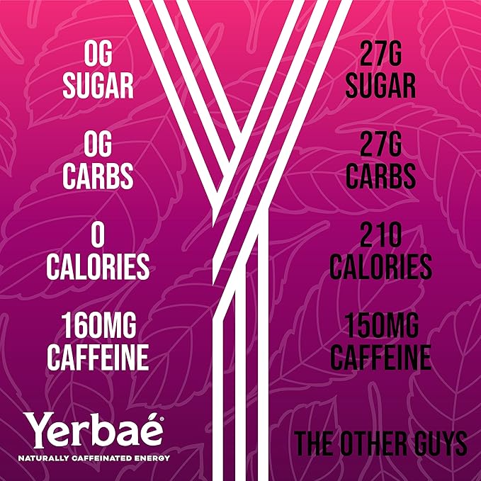 Yerbaé Energy Seltzer - Pomegranate Berry, No Sugar/Calories/Carbs. Energized by Yerba Mate, Naturally Caffeinated Plant-Based, Healthy Alternative to Coffee, Sugary Sodas, Pack of 12, 12oz cans - Bloomnest