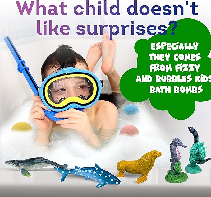 Made in USA Bath Bombs for Kids Surprise Toys Inside SEA Animals - 36 Ocean Toys Like Shark or Jellyfish | Natural Safe Bath Bombs Gift Set for Girls & Boys - Multicolored Organic Bubble Bath - Bloomnest