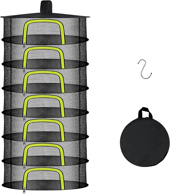 7 Layer Herb Drying Rack, Herb Drying Rack Hanging Mesh, Foldable Bud Drying Net with U-Shaped Zipper, Hooks, for Drying Herbs Plants, Flowers, Fruits, Food, Camping (7 Layers-23.62'') - Bloomnest
