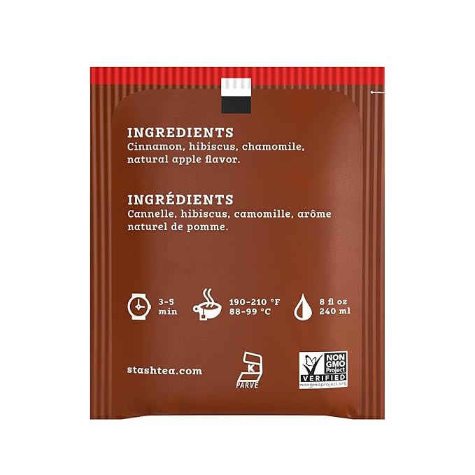Stash Tea Cinnamon Apple Chamomile Herbal Tea - Naturally Caffeine Free, Non-GMO Project Verified Premium Tea with No Artificial Ingredients, 20 Count (Pack of 6) - 120 Bags Total - Bloomnest