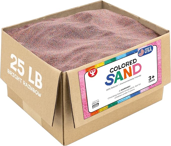 Hygloss Colored Sand for Crafts - 25 lb, Bright Rainbow - Vibrant Colorful Fine Sensory Play Sand Art Kits for Kids - Classroom Activities for Children 3 4 5 6 7 8 9 10 11 12 - Safe for Ages 3+ - Bloomnest