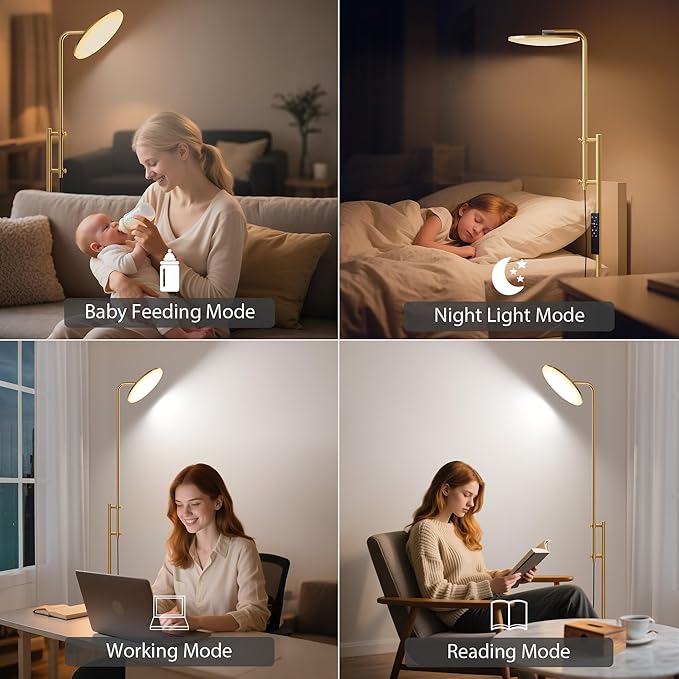 SUNMORY 32W/3000LM Floor Lamps, Super Bright LED Standing Lamp with Remote Control, Adjustable Tall Lamp with 350°Rotating Head, Modern Dimmable Torchiere Corner Lamp for Living Room, Bedroom, Office - Bloomnest