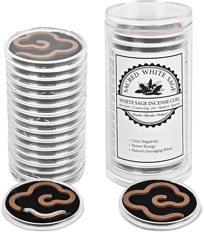White Sage Incense Coil - 100% Natural - White Sage Ancient Cleansing for Modern Spaces(Contains 15 Pcs) FOUCILO