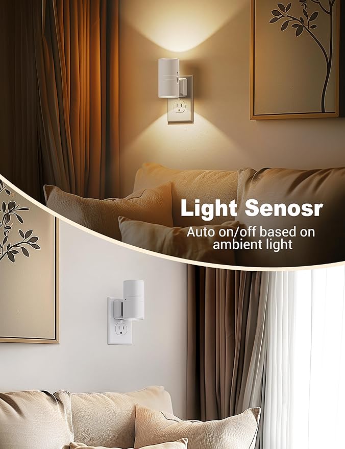 JandCase Night Lights Plug into Wall, Dimmable Night Light Plug in, Modern Night Light Dusk to Dawn Light Sensor, Warm White 3000K, 0-100LM Adjustable Brightness Nightlight for Hallway Bedroom, 4 Pack - Bloomnest