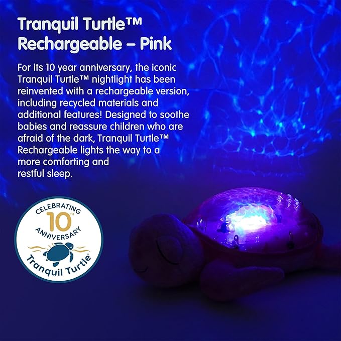 ﻿Cloud b Ocean Projector Nightlight with 2 White Noises & 2 Soothing Sounds | Adjustable Settings | Cry Sensor | Tranquil Turtle - Pink (Rechargeable) - Bloomnest