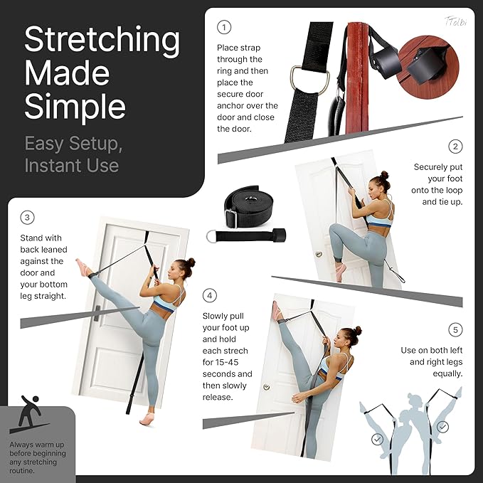 Stretching Strap with Door Anchor & Resistance Band – Improve Leg Stretch Flexibility for Splits, Ballet, Dance, Cheer, Yoga & Gymnastics - Home Leg Stretcher Trainer Equipment Stuff for All Levels - Bloomnest