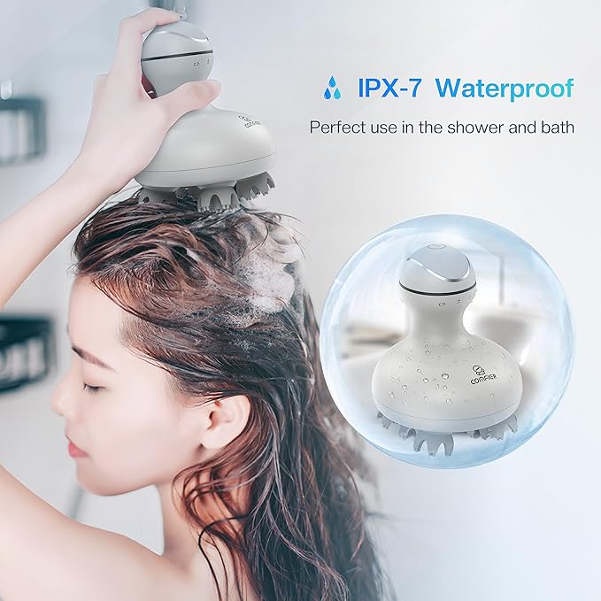 COMFIER Electric Scalp Head Massager with 4 Soft Silicone Massage Heads, Portable Hair Massager for Hair Growth, Relieve Stress, Head Scratcher for Deep Relaxation, Dog Cat Massager, Gray COMFIER