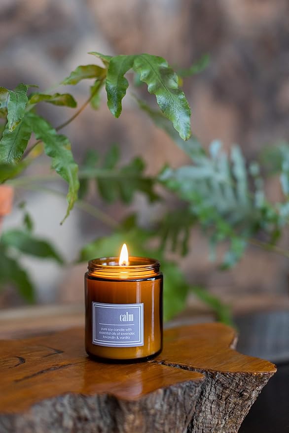 ECO CANDLE CO. Essentials Candle, Calm, 8 oz. - Scents of Lavender, Lavandin, & Vanilla - 100% Soy Wax, No Lead, Hand Poured, Phthalate Free, Made from Midwest Grown Soybeans, All Natural Wicks - Bloomnest