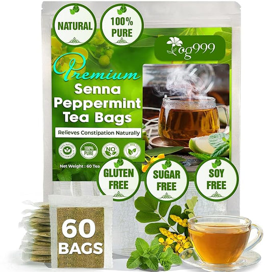 TOG999 60 Tea Bags Relieves Constipation Natural Tea, Blend of Senna Leaves - Peppermint - Licorice - Fennel, 100% Natural Ingrendients, Hand-made Herbal Tea, No Sugar, No Caffeine, No Gluten, Vegan. - Bloomnest
