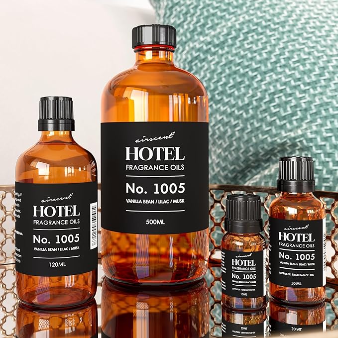 AirScent Hotel Diffuser Oil No. 1005 - Vanilla Bean Lilac Sandalwood - Hotel Scent Dupe - Premium Fragrance Oil for Ultrasonic and Waterless Diffusers and Crafting - 10 mL, .34 fl oz Glass Bottle Airscent