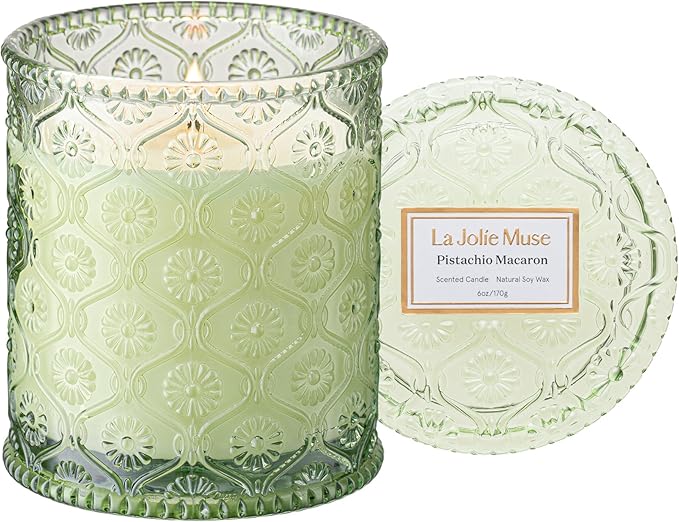 LA JOLIE MUSE Pistachio Macaron Scented Candle –Pistachio, Milk & Vanilla | 6 oz Fall Candle | Natural Soy Wax | 40 Hours Clean Burn | Gift for Dessert Lovers | Seasonal Home Décor - Bloomnest