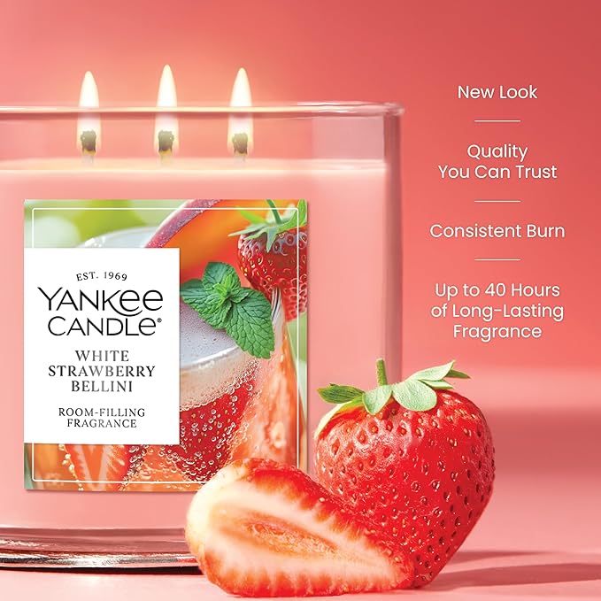 Yankee Candle White Strawberry Bellini, Scented Candle, 14.5oz 3-Wick Candle Jar with up to 40 Hours Burn Time, Giftable - Bloomnest