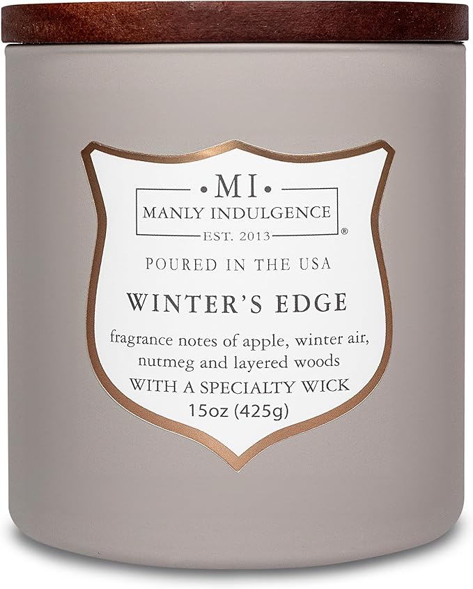 Manly Indulgence Winters Edge Scented Candles for Men, 15 oz Wooden Wick, Premium Soy Blend Wax, 60H Burn, Candles for Home Scented - Made in The USA - Bloomnest