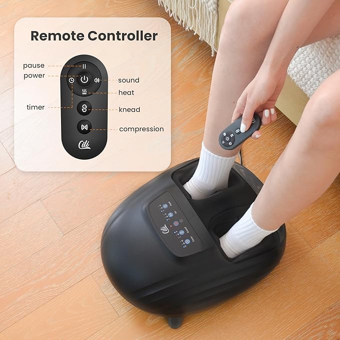 CILI Shiatsu Foot Massager with Heat and Compression, Knead Rolling Feet Massager for Neuropathy, Plantar Fasciitis, Remote Control, Up to Men Size 14", Christmas Gifts for Men Women - Bloomnest