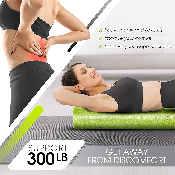 Yes4All High-Density EPP Round Back Roller Foam, Exercise Foam Roller for Yoga, Pilates & Stretching - 12, 18, 24, 36 inch - Bloomnest