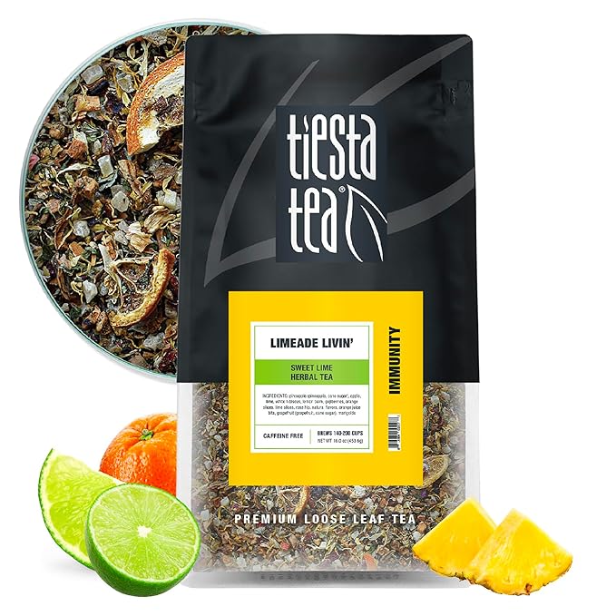 Tiesta Tea - Limeade Livin, Loose Leaf, Sweet Lime Herbal Tea, Premium Non-Caffeinated Blend, Make Hot or Iced, Brews Up to 200 Cups, 16 oz Resealable Bulk Pouch - Bloomnest