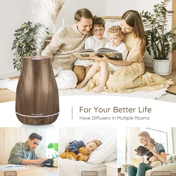 Aromatherapy Essential Oil Diffuser for Room: Air Humidifier Aroma Scent Cool Mist Diffusers Colorful Light Cute Mini Small Waterless Auto Off Ultrasonic for Home Bedroom (Brown Wood Grain) - Bloomnest