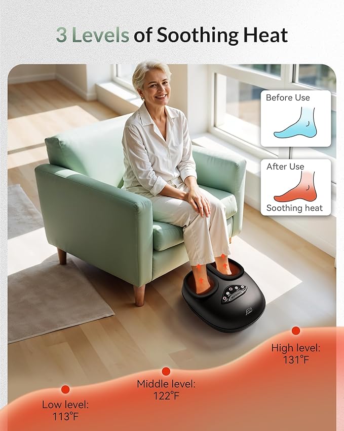 Snailax Shiatsu Foot Massager with Heat, Deep Kneading Rolling Compression Feet Massager for Plantar Fasciitis Neuropathy, 3 Heating Levels,3 Timer Option Fits Size up to 14“ Gifts for Men,Women - Bloomnest