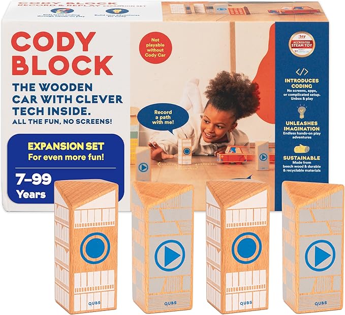 Cody Block Record & Play Expansion Set, Educational Wooden Building Blocks and Car STEM Toys for Preschool Kids Ages 7+ - Bloomnest