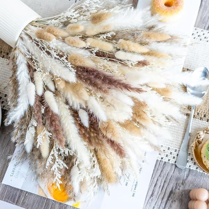 180PCS Natural Dried Pampas Grass Boho Home Decor Bouquet Phragmites Dried Flowers Bouquet for Wedding Floral Arrangements Home Decorations (180PCS) - Bloomnest