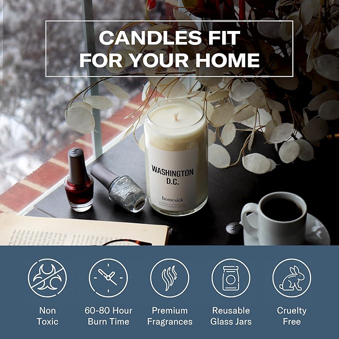 Homesick Scented Candles for Home (Washington D.C.) - 13.75 oz Long-Lasting Soy Wax Jar Candle for Women & Men for All Occasions, 60-80 Hours Burn Time - Notes of Cherry Blossom & Moss - Bloomnest
