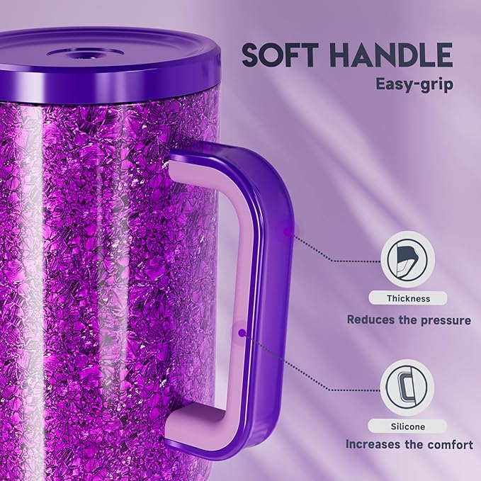 Meoky Tumbler with Handle and Straw for Women: 40 oz Stainless Steel Insulated Tumbler with Lid and Straw 100% Leakproof for Car Travel Home - Fashion Enthusiasts, Lavender - Bloomnest