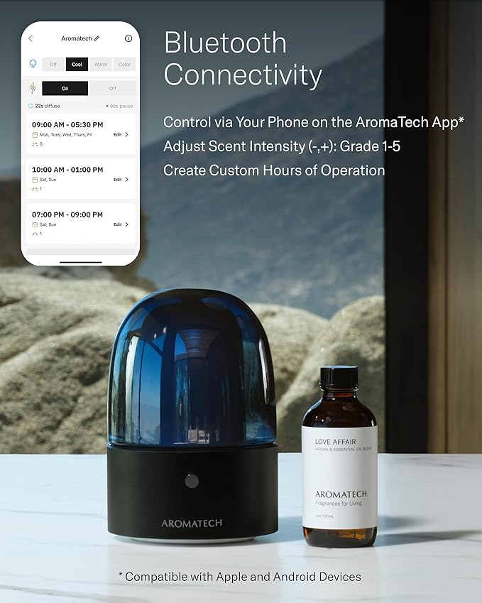 AromaTech AromaDream Scent Diffuser for Essential Oil Blends & Fragrances – Cold-Air Diffusion Scent Machine w/Bluetooth for Home, Bathroom, Bedroom, Boutiques, Spa – Nebulizing Diffusion System - Bloomnest