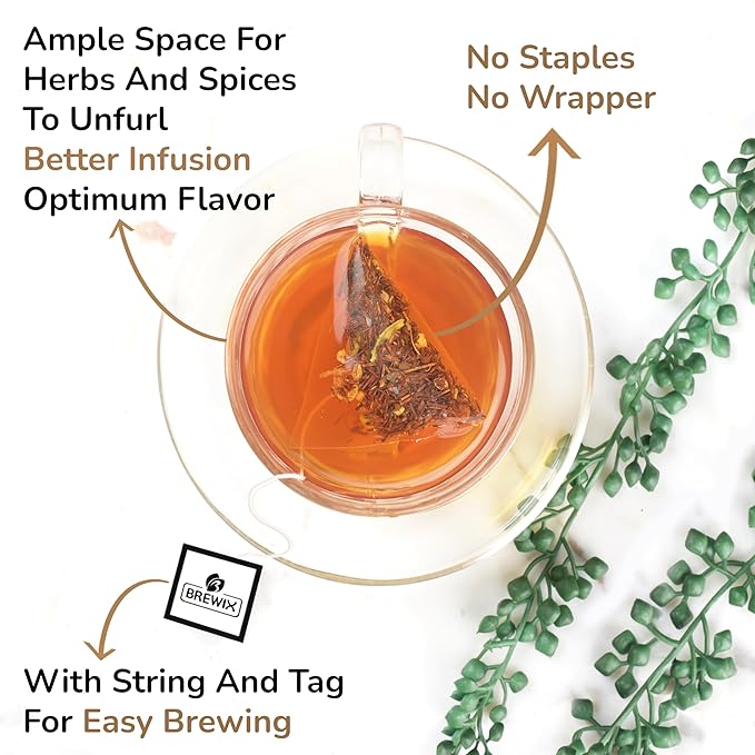 BREWIX, Rooibos Chai Tea Bags (25 Pyramid Tea Bags) Caffeine-Free, Herbal Tea, South African Red Tea | Rooibos, Cardamom, Cinnamon, Black Pepper, Nutmeg, Ginger & Clove - Bloomnest
