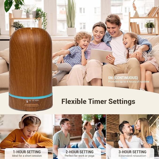 Ultrasonic Essential Oil Diffuser 100ML - Cool Mist Humidifier, 7-Color LED Lights, 3 Timer & Auto Shut-Off, Ideal Gift for Home Bedroom Office (Wood Brown) - Bloomnest