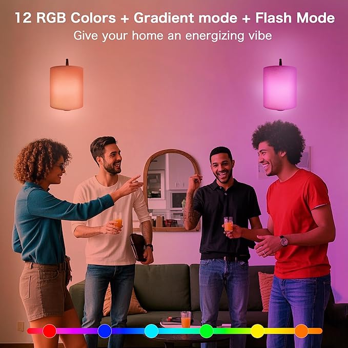 Rechargeable Battery Operated Wall Sconces Set of 2, Wireless Wall Lights with Remote Control 12 RGB Colors Magnetic Bulbs 5200mAh Battery Wireless Sconces for Bedroom Living Room (Black) - Bloomnest