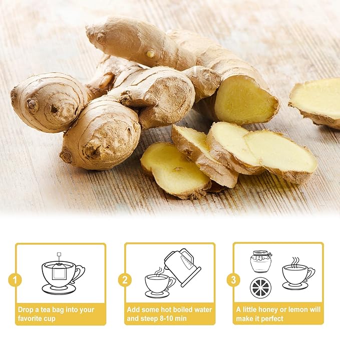 TEARELAE - Ginger Tea Bags, 64 Count - 100% Pure Ginger Root Tea, Soothing & Spicy - Non-GMO - Caffeine-free - Aid Digestion & Support Respiratory - Bloomnest