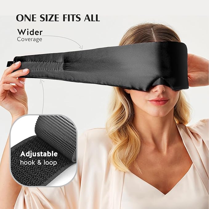 YFONG 100% Mulberry Silk Sleep Mask, Total Blackout Eye Mask for Women & Men, 22 Momme 6A Grade Silk with Adjustable Band Designed for Side Sleeper Black - Bloomnest