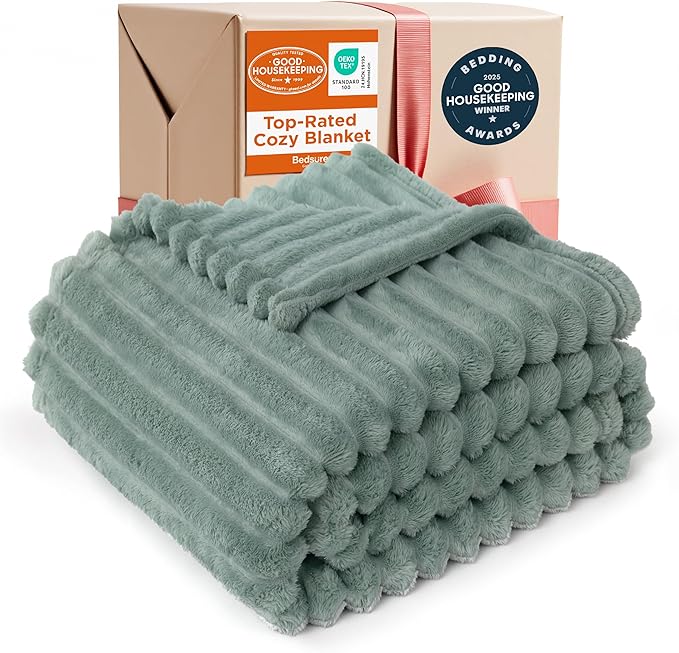 Bedsure GentleSoft Christmas Throw Blanket for Couch - Cozy Soft Green Blankets for Women, Cute Small Fleece Christmas Throws Gifts for Teens Girls Room Home Decor, Sage Green, 50x60 Inches - Bloomnest