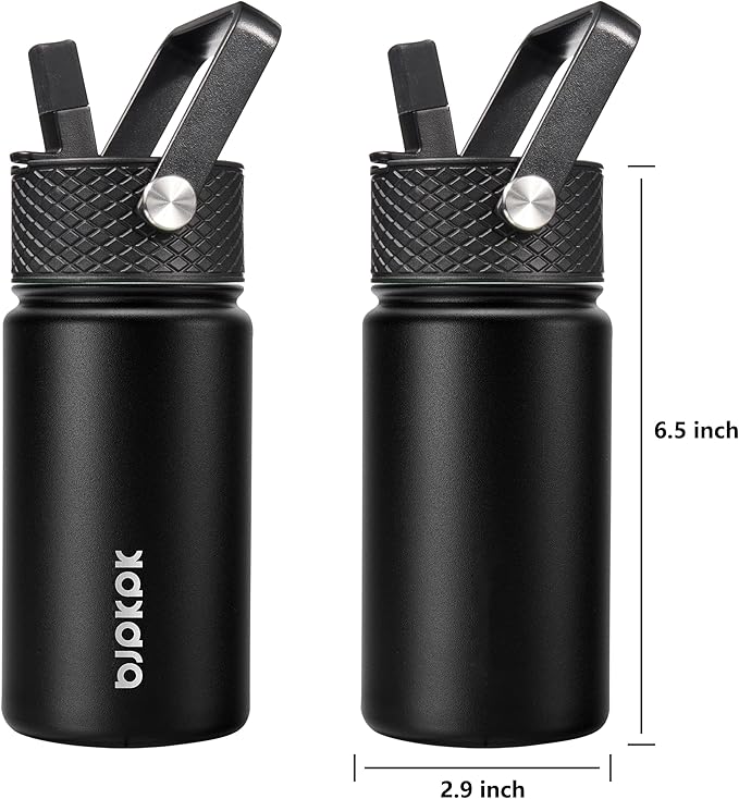 BJPKPK Water Bottle with Straw Lid, 15 oz Insulated Water Bottle, Stainless Steel Metal Water Bottles, Reusable Leak Proof BPA Free Thermo, Flask, Cups, Macaron-Black - Bloomnest