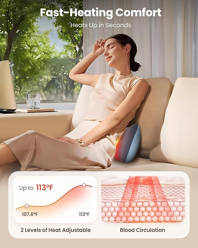 COMFIER Cordless Neck and Back Massager with Heat, Rechargable Massage Pillow for for Neck,Back & Shoulder,Deep Tissue Kneading Back Massager for Home Office,Gifts for Dad,Mom - Bloomnest